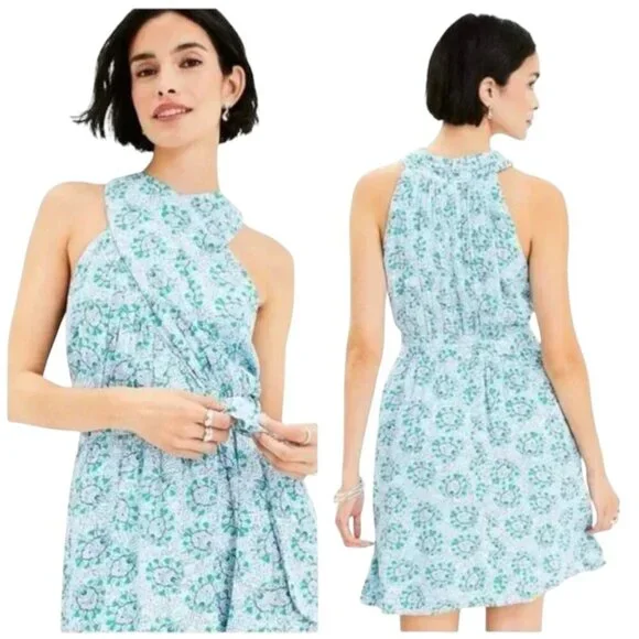 NWT Ann Taylor LOFT Petite Bloom Crossover Halter high Neck Dress 4P - Picture 2 of 8